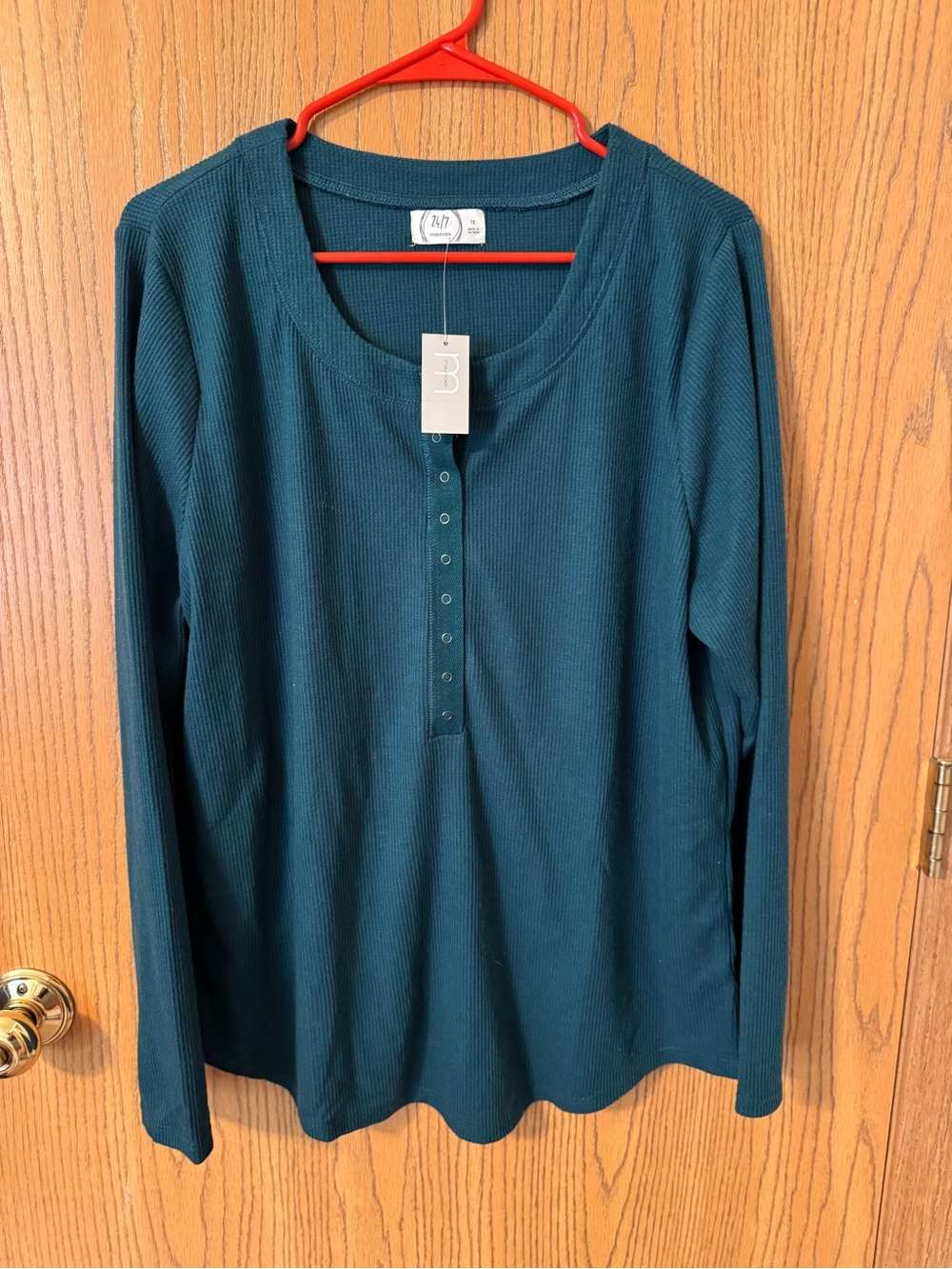 Maurices Teal Long Sleeve Henley Ribbed Top